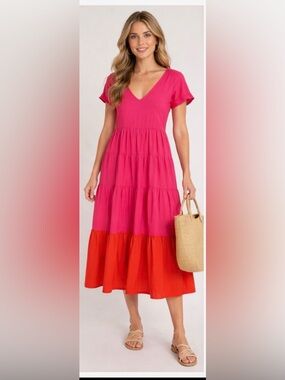Pink and Red Tiered Dress